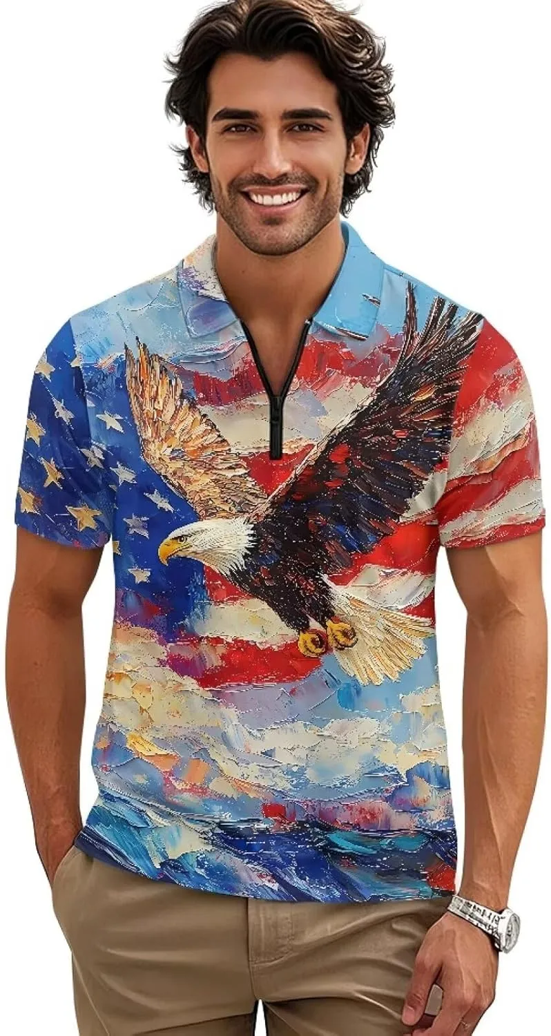Men's Golf Shirts Short Sleeve Zipper Shirt Casual Slim Fit Sports Golf Shirt Summer Athletic Tennis Tops