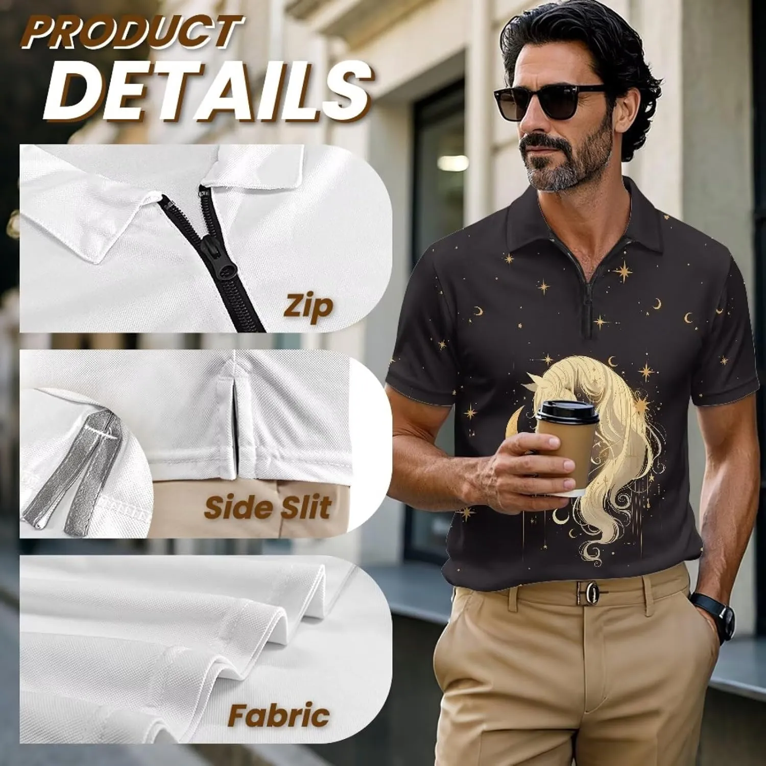 Men's Golf Shirts Short Sleeve Zipper Shirt Casual Slim Fit Sports Golf Shirt Summer Athletic Tennis Tops