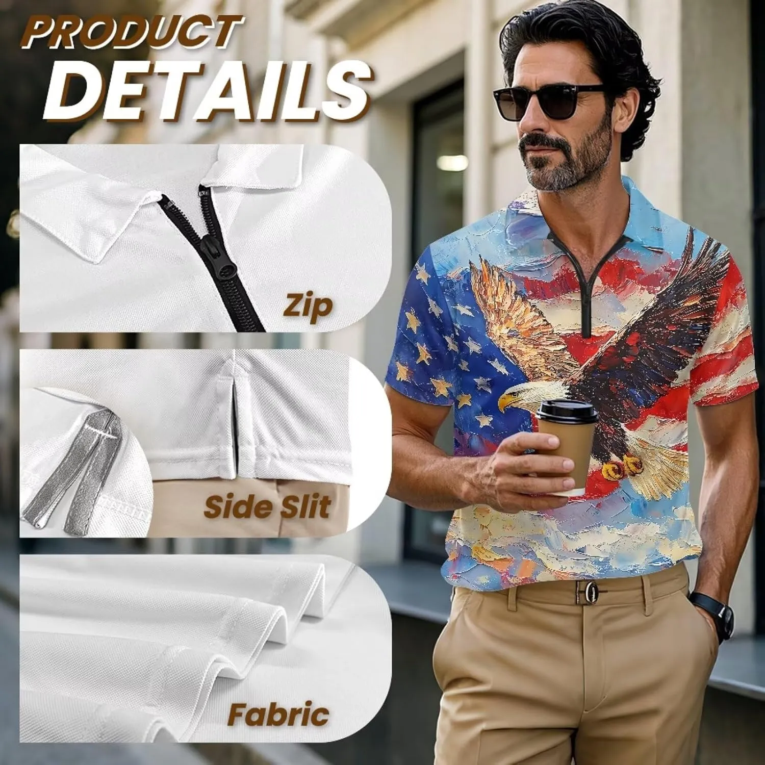 Men's Golf Shirts Short Sleeve Zipper Shirt Casual Slim Fit Sports Golf Shirt Summer Athletic Tennis Tops