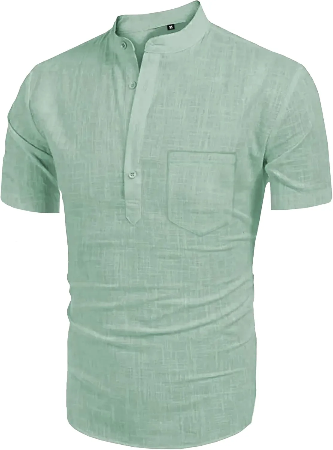 Men's Henley Shirt Summer Causal Shot Sleeve Hippie Beach T Shirt Band Collar Lightweight Yoga Tee Tops