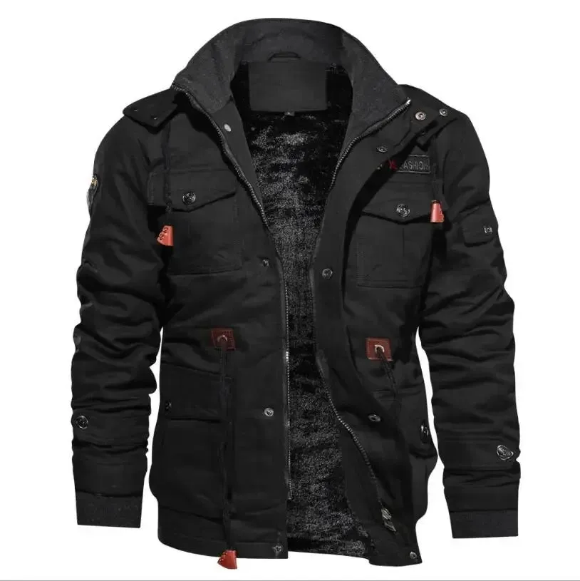 Men's Hooded Winter Jackets and Coats Fleece Warm Coats Thermal Thicker Outerwear Male Military Jackets Warm Parkas Size 6XL