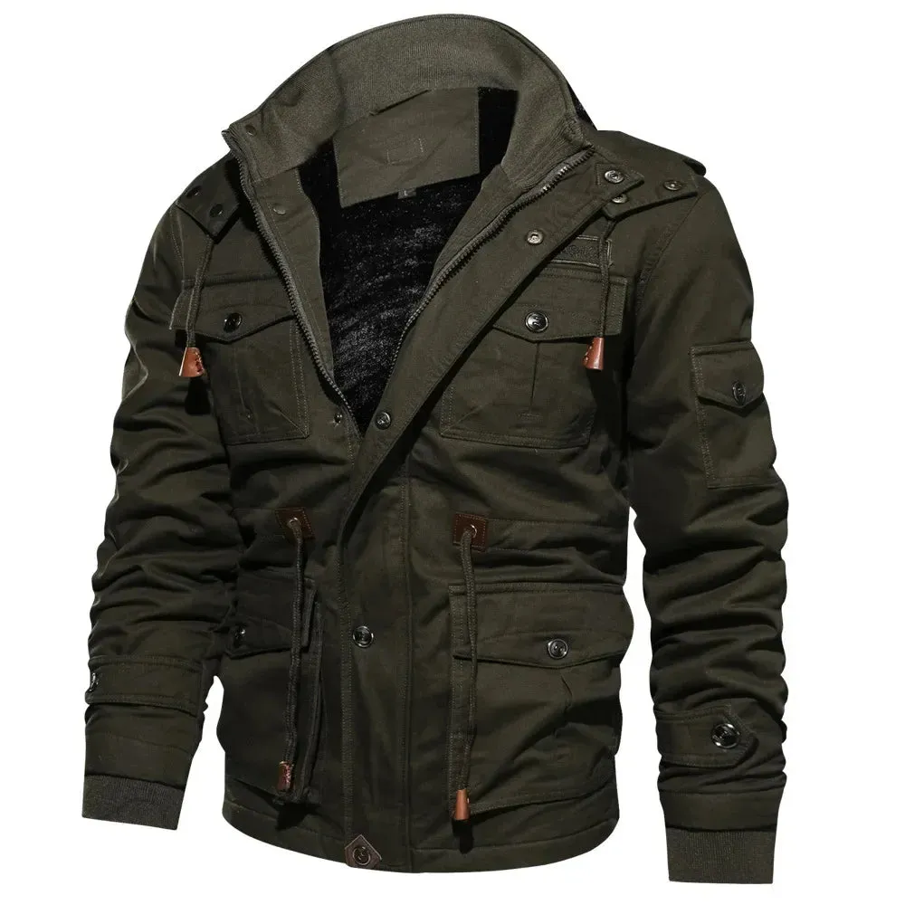 Men's Hooded Winter Jackets and Coats Fleece Warm Coats Thermal Thicker Outerwear Male Military Jackets Warm Parkas Size 6XL