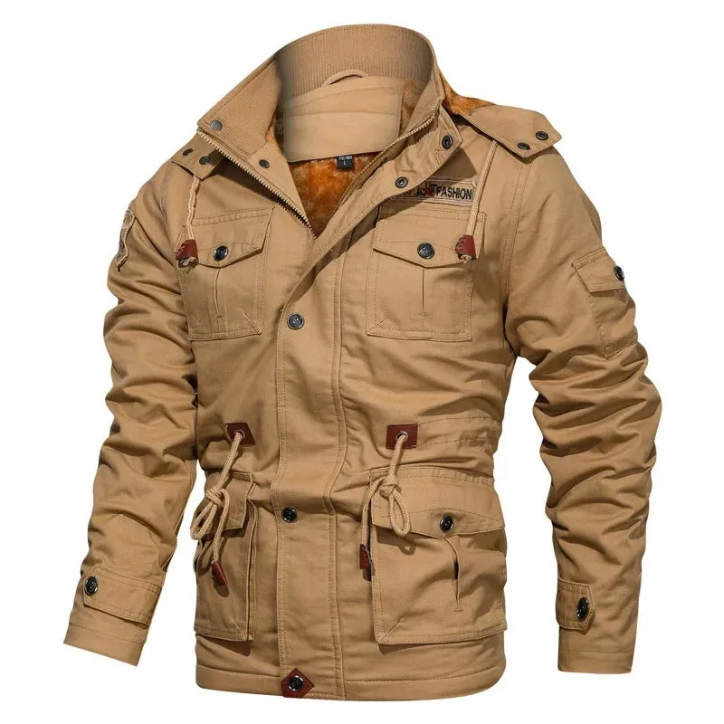 Men's Hooded Winter Jackets and Coats Fleece Warm Coats Thermal Thicker Outerwear Male Military Jackets Warm Parkas Size 6XL