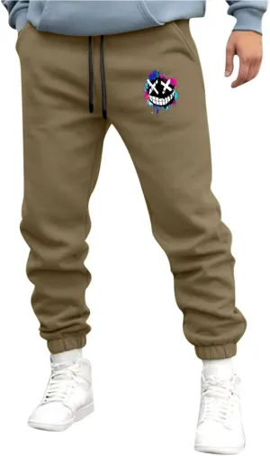 Men's Joggers Sweatpants Smiley Face Print Sweat Pants Fleece Jogger Athletic Trousers with Pockets