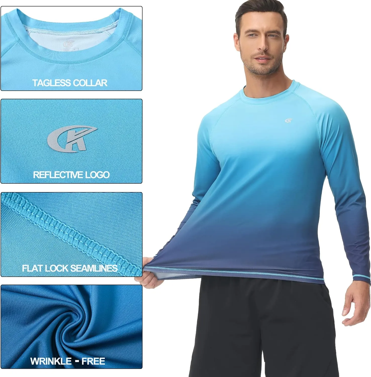 Men's Long Sleeve Swim Shirts Rashguard UPF 50  UV Sun Protection Shirt Athletic Workout Running Hiking T-Shirt Swimwear
