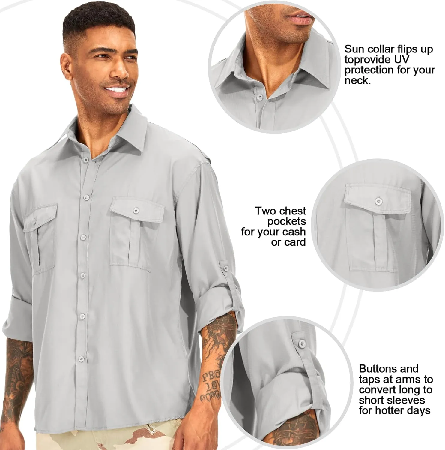 Men's Long Sleeve UV Sun Protection Shirt UPF 50  Quick Dry Cooling,Fishing Shirt for Safari Travel Hiking