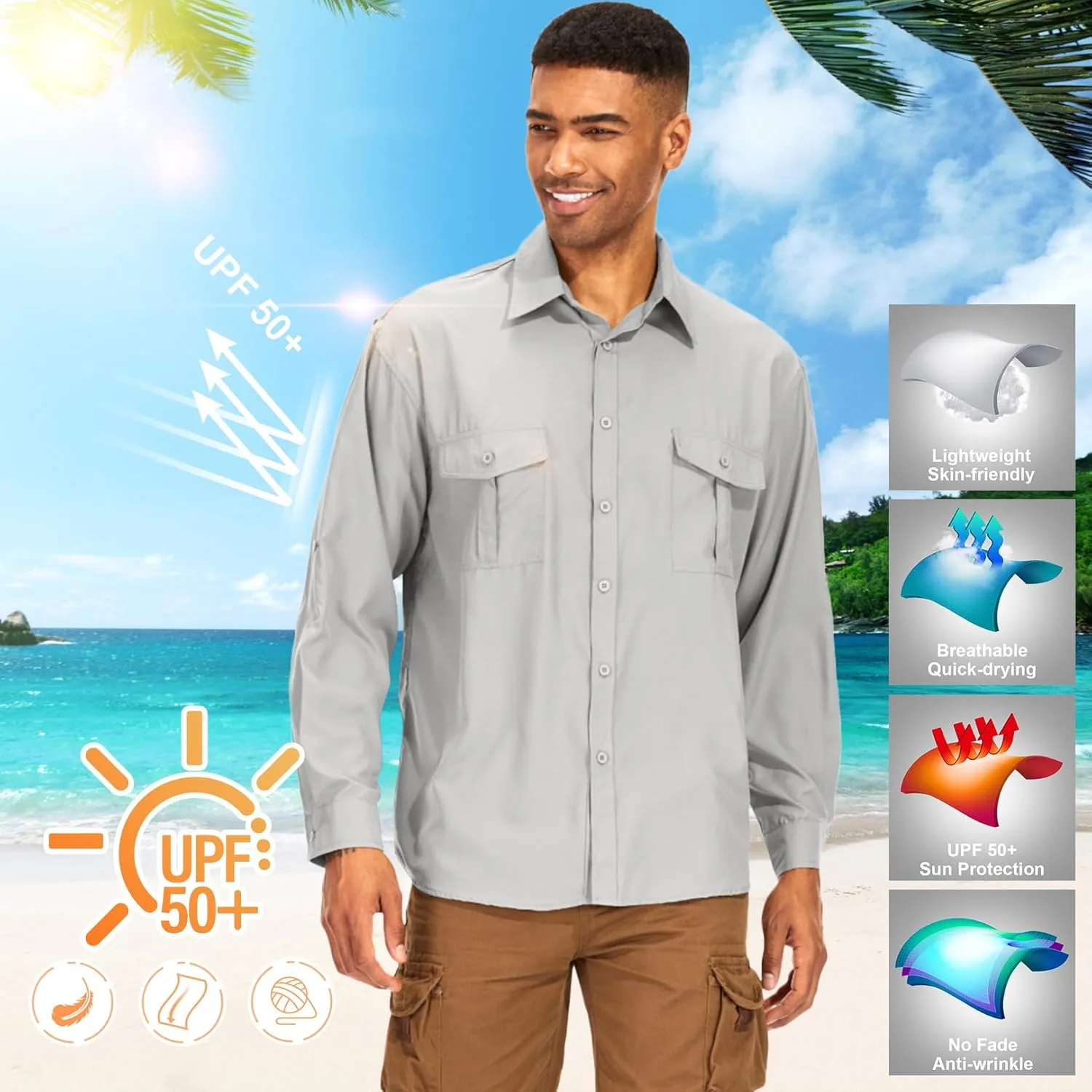 Men's Long Sleeve UV Sun Protection Shirt UPF 50  Quick Dry Cooling,Fishing Shirt for Safari Travel Hiking