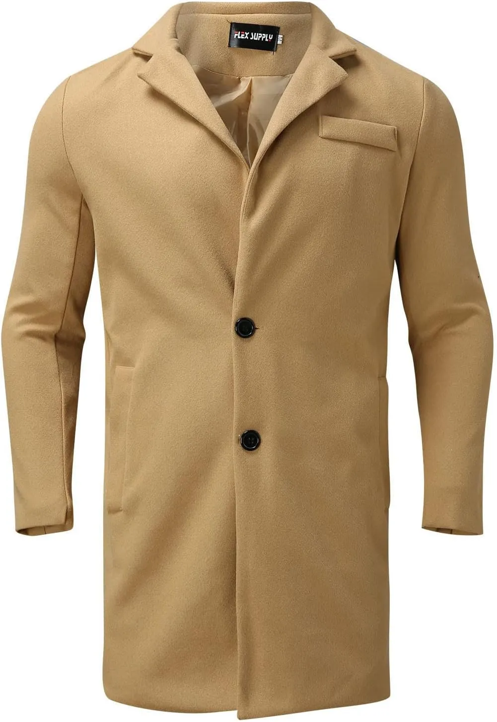 Mens Single Breasted Trench Coat Winter Pea Coat Notch Lapel Long Casual Overcoat Slim Fit Long Jacket Pea Coat