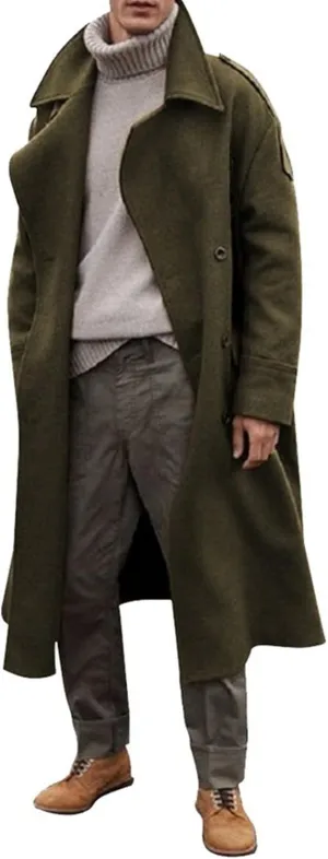 Men's Single Breasted Warm Peacoat Trench Winter Classic Overcoat with Pockets
