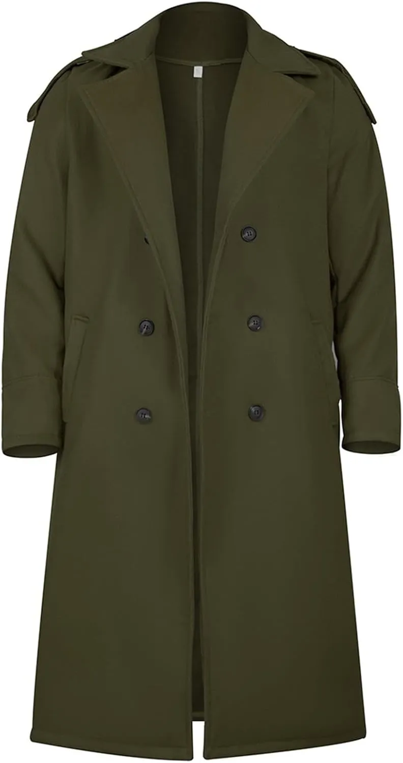 Men's Single Breasted Warm Peacoat Trench Winter Classic Overcoat with Pockets