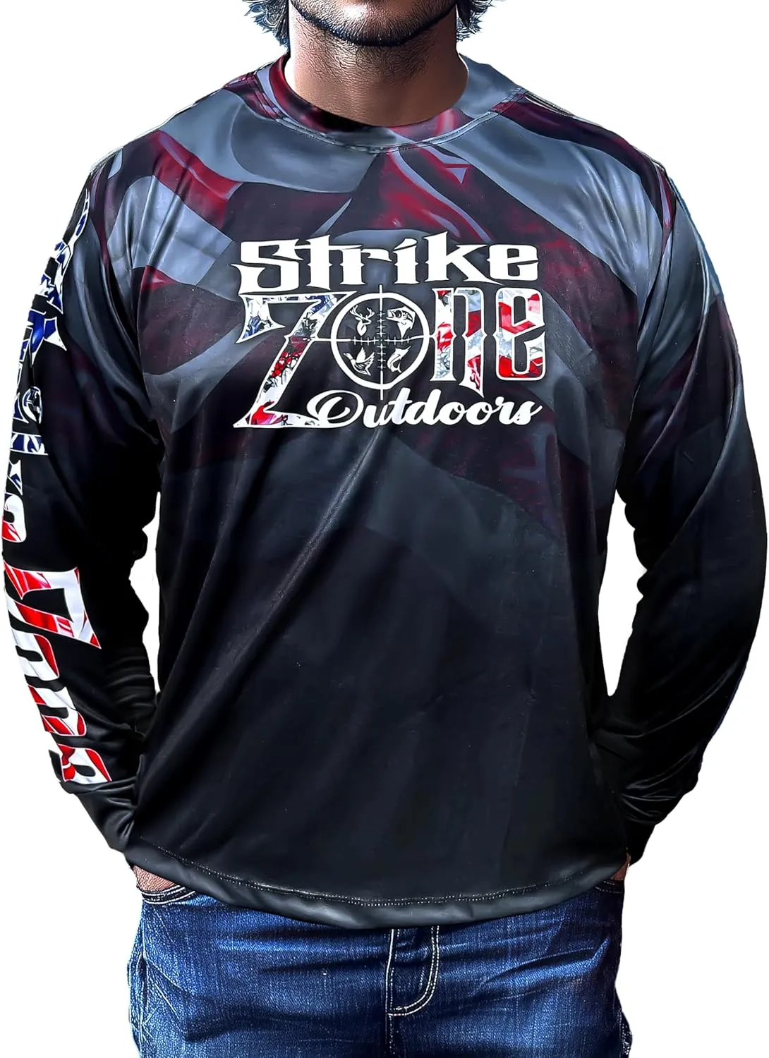 Mens Stars and Strikes Long Sleeve Performance Fishing Jersey Quick Dry UV Protection Ideal for Boating and Outdoors