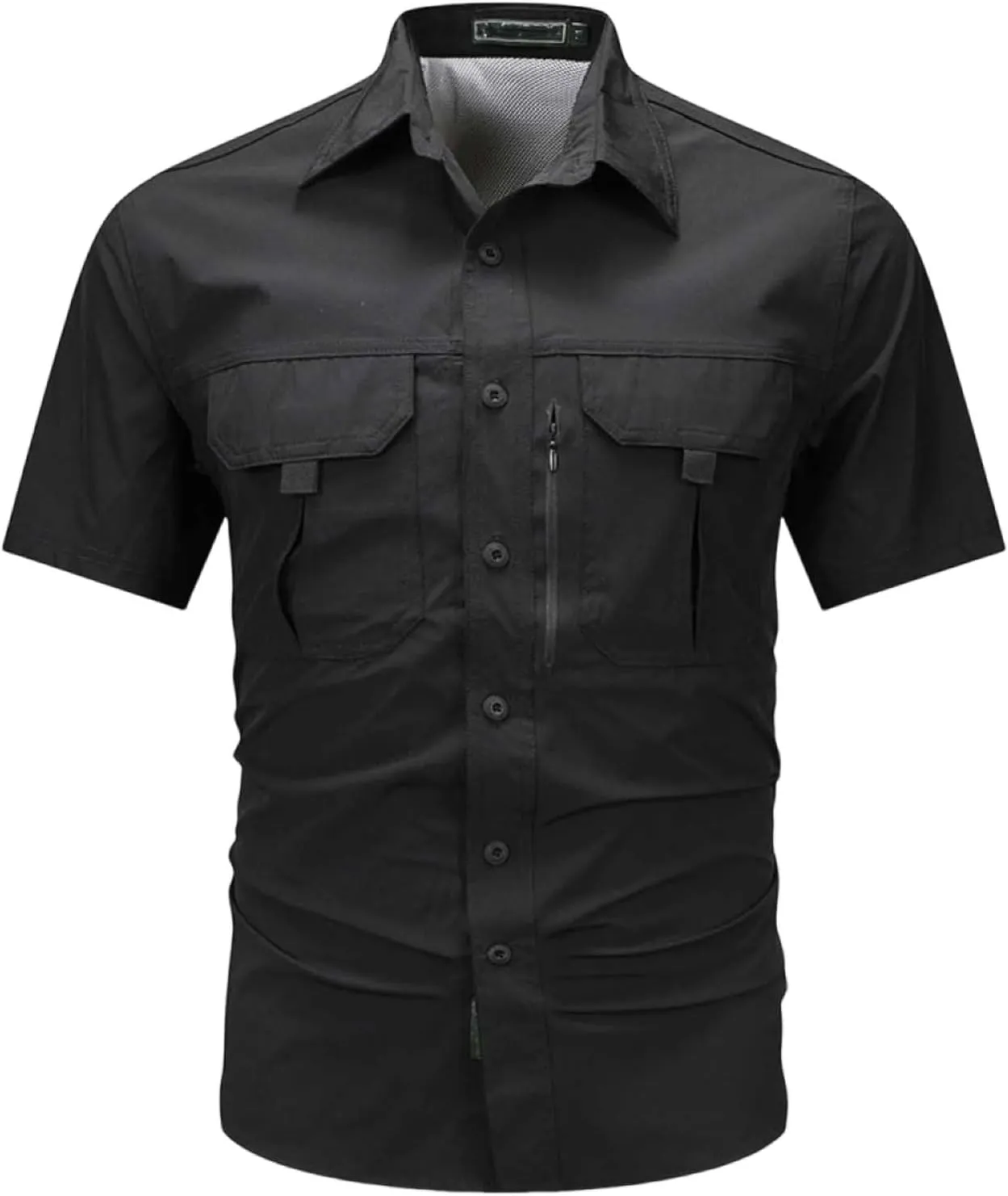 Men's Summer Short Sleeve Shirt Stretch Quick Dry Thin T-Shirt with Pocket Work Slim Button Top