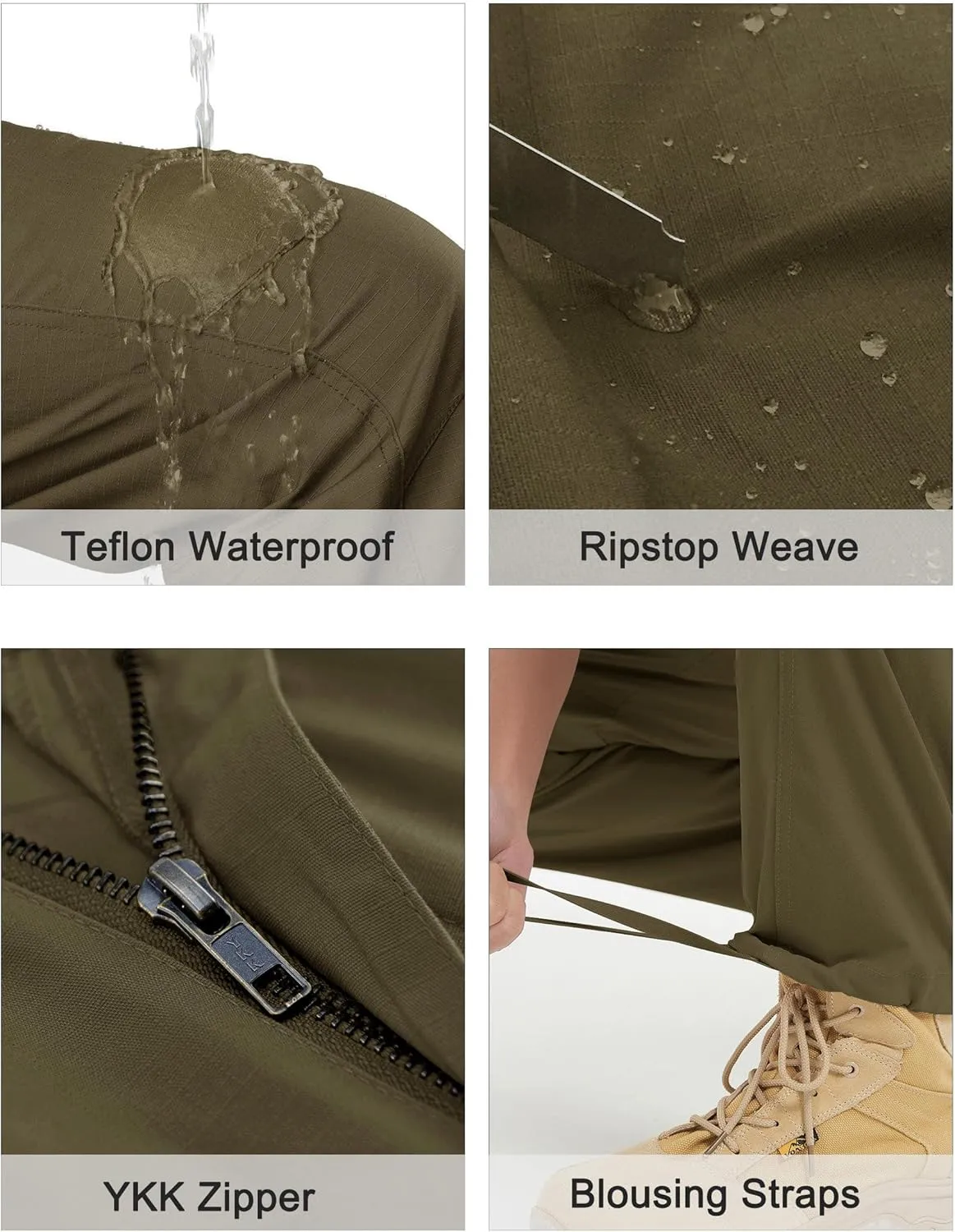 Men's Tactical Pants Stretch Ripstop with 14 Multi Pockets Water Resistant Gusseted Work Cargo Pants