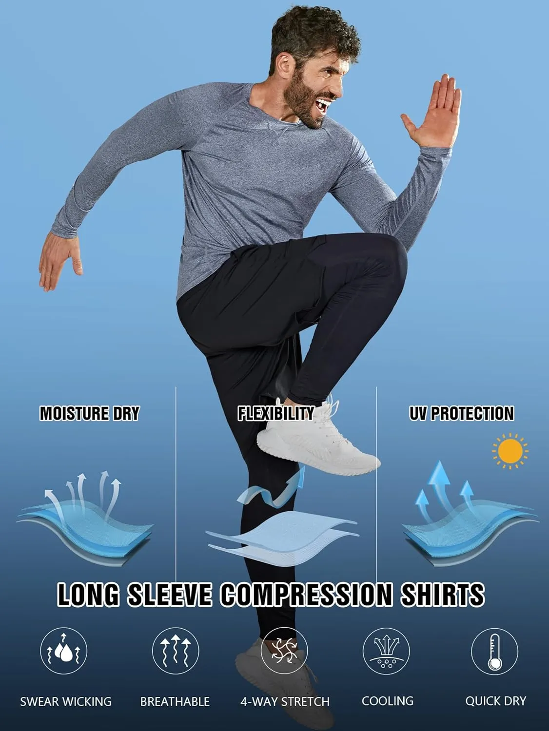 Men's UPF 50  Sun Protection Fishing Shirt Long Sleeve UV SPF Lightweight T-Shirt Rash Guard for Running Hiking