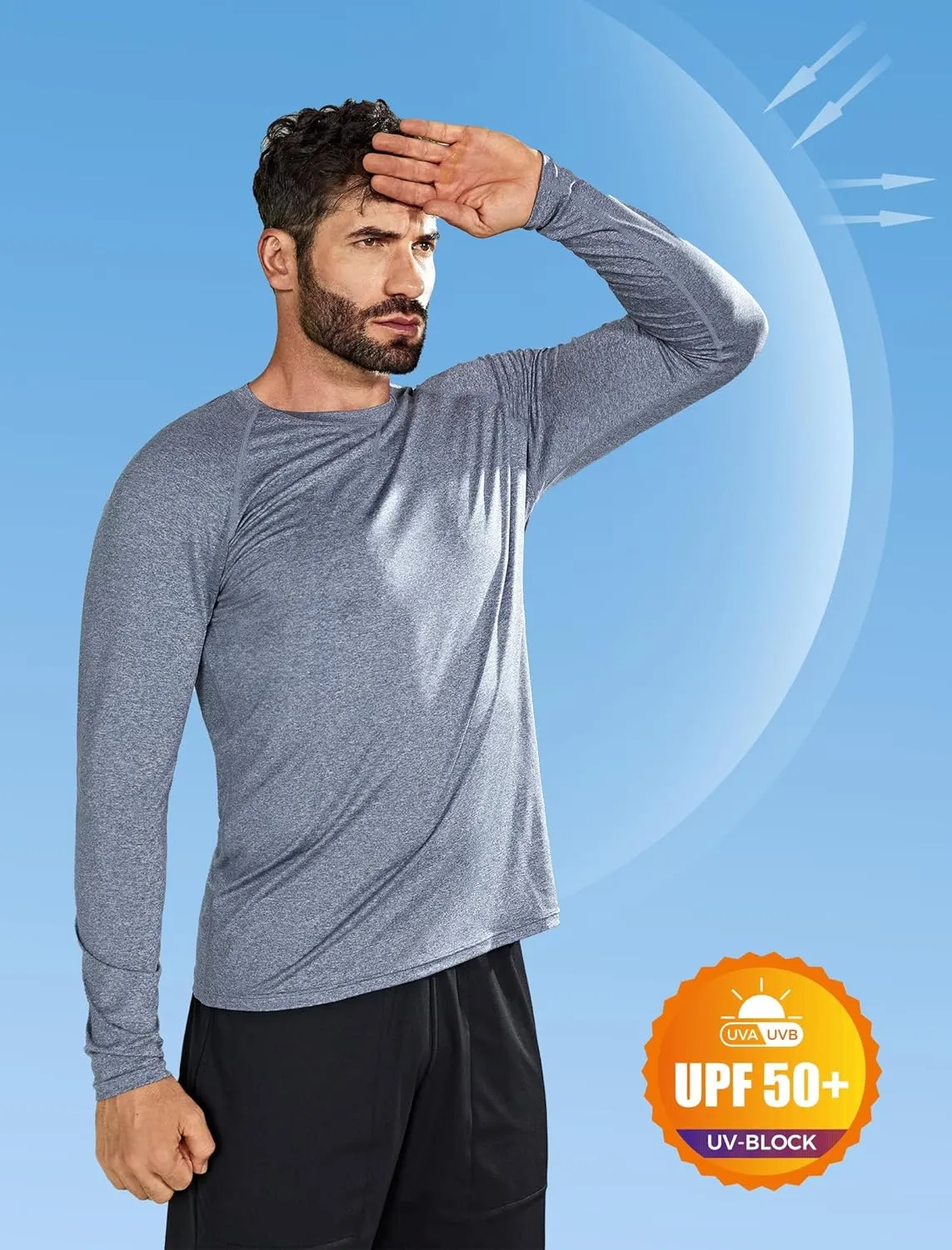 Men's UPF 50  Sun Protection Fishing Shirt Long Sleeve UV SPF Lightweight T-Shirt Rash Guard for Running Hiking