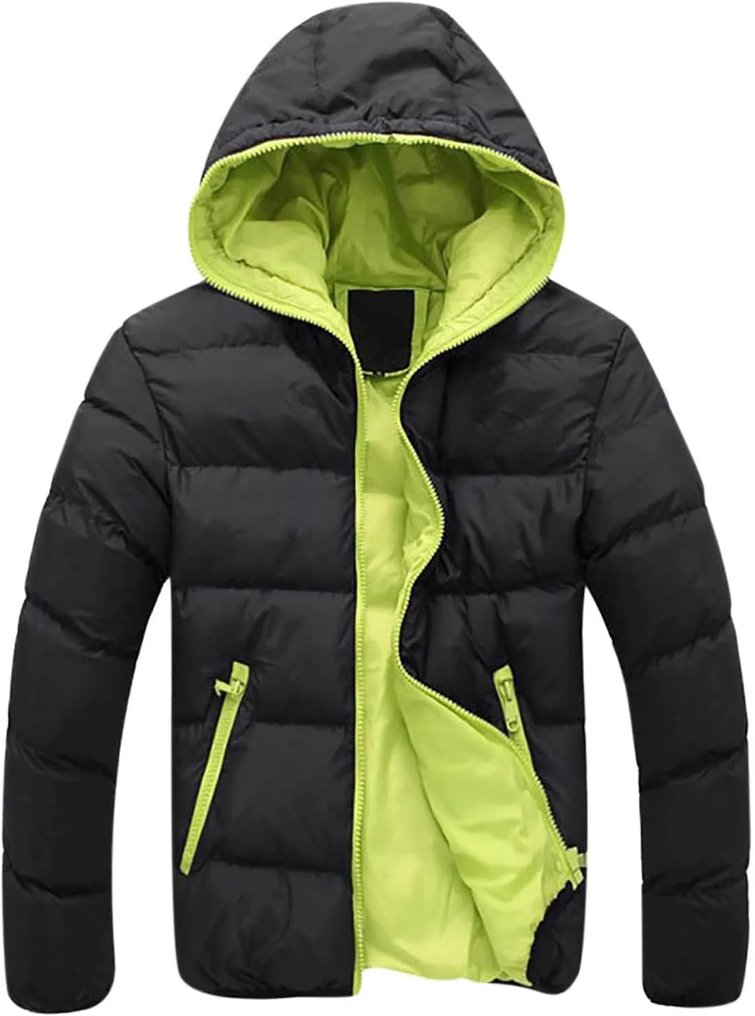 Men's Winter Puffer Jacket Thicken Full Zip Up Coat Warm Padded Jacket Outwear with Hood Windproof Quilted Coat