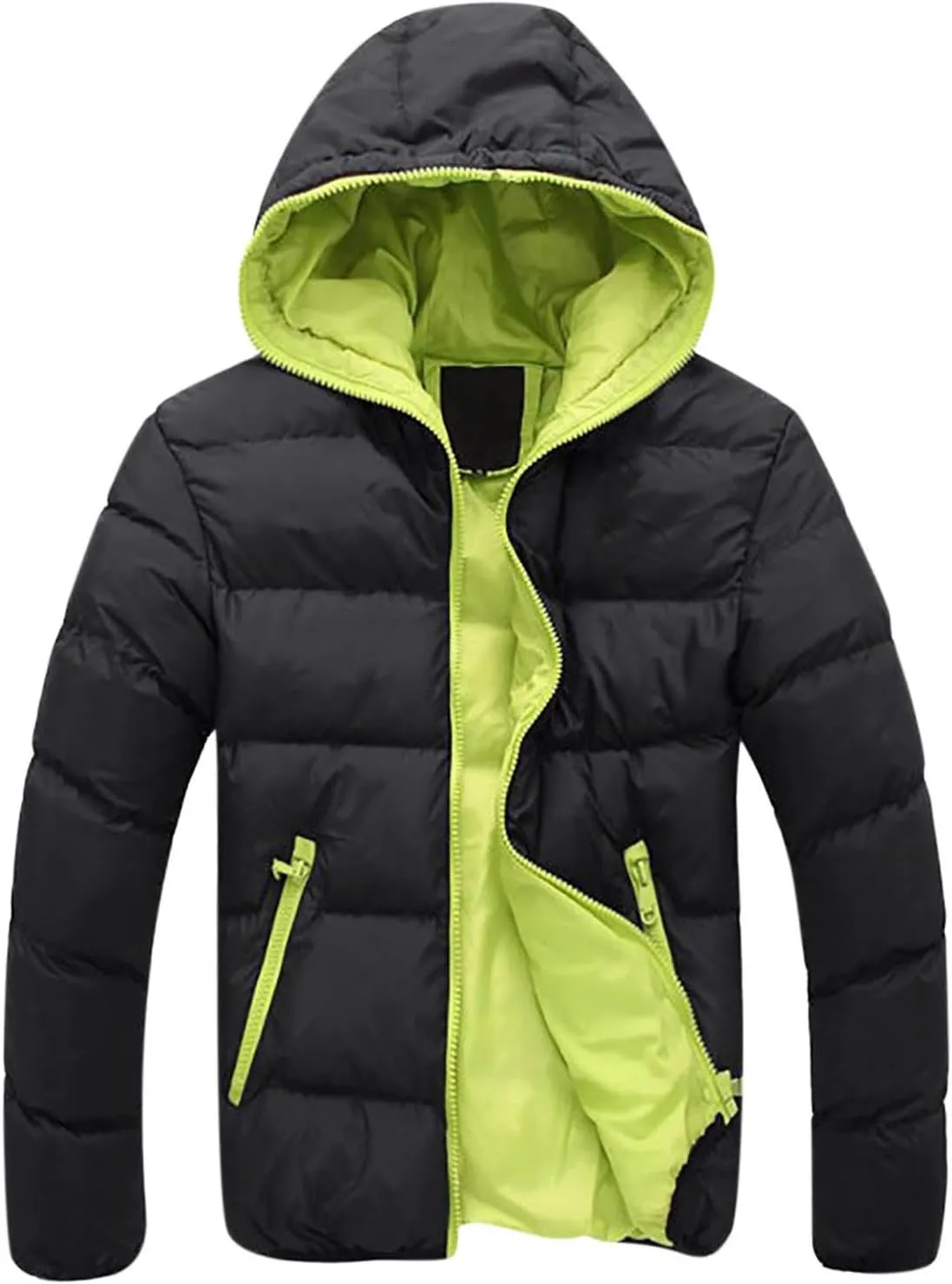 Men's Winter Puffer Jacket Thicken Full Zip Up Coat Warm Padded Jacket Outwear with Hood Windproof Quilted Coat