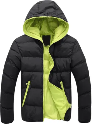 Men's Winter Puffer Jacket Thicken Full Zip Up Coat Warm Padded Jacket Outwear with Hood Windproof Quilted Coat