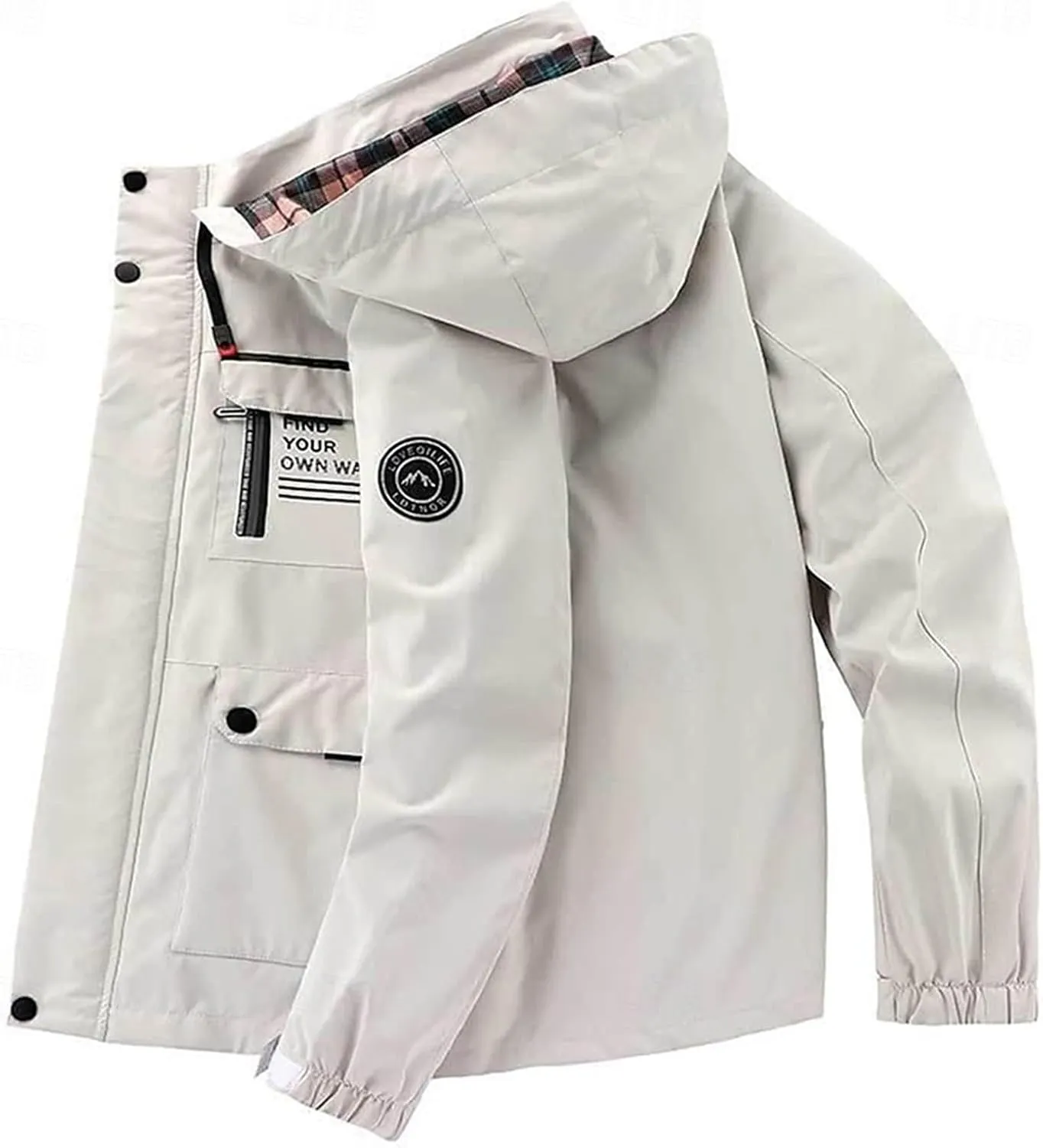 Men's Winter Solid Color Hooded Coat Waterproof Fleece Parka Thick Warm Parka Jacket with Faux Fur Removable Hood