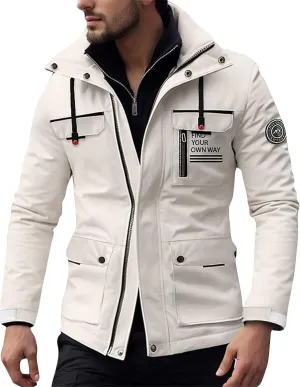 Men's Winter Solid Color Hooded Coat Waterproof Fleece Parka Thick Warm Parka Jacket with Faux Fur Removable Hood