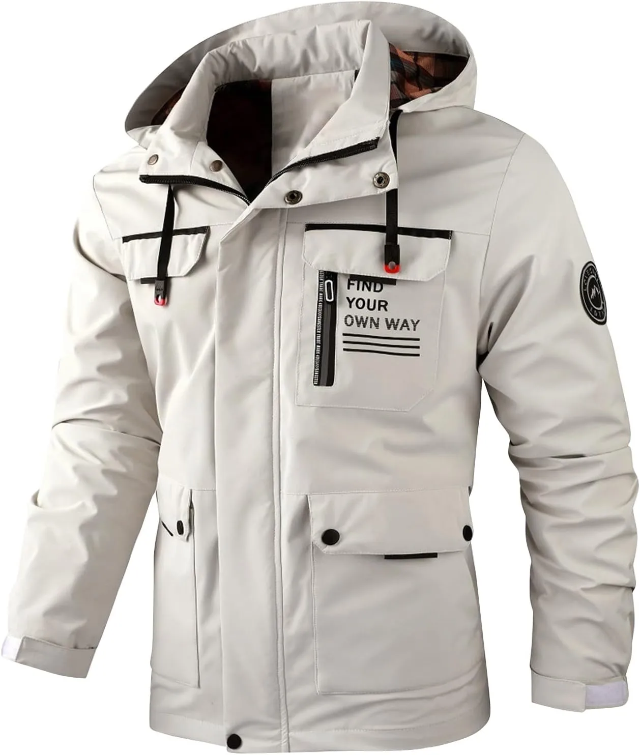 Men's Winter Solid Color Hooded Coat Waterproof Fleece Parka Thick Warm Parka Jacket with Faux Fur Removable Hood