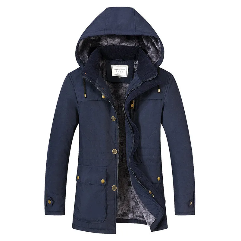 Men's Winter Windproof Thicken Fleece Drawstring Pockets Coat