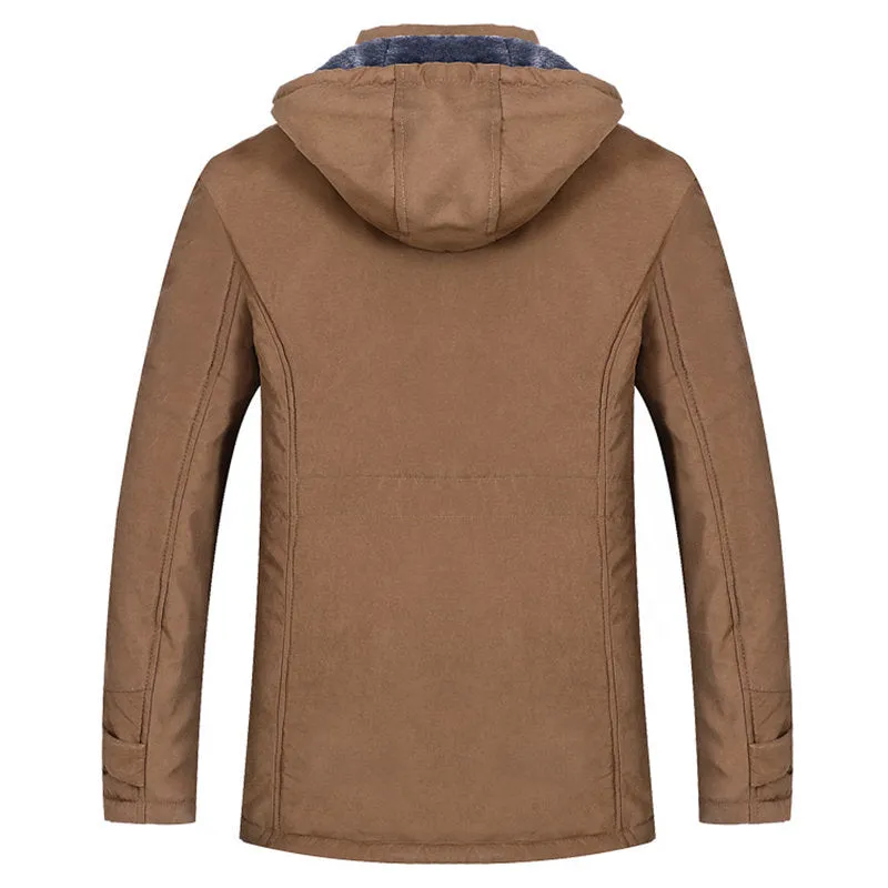 Men's Winter Windproof Thicken Fleece Drawstring Pockets Coat