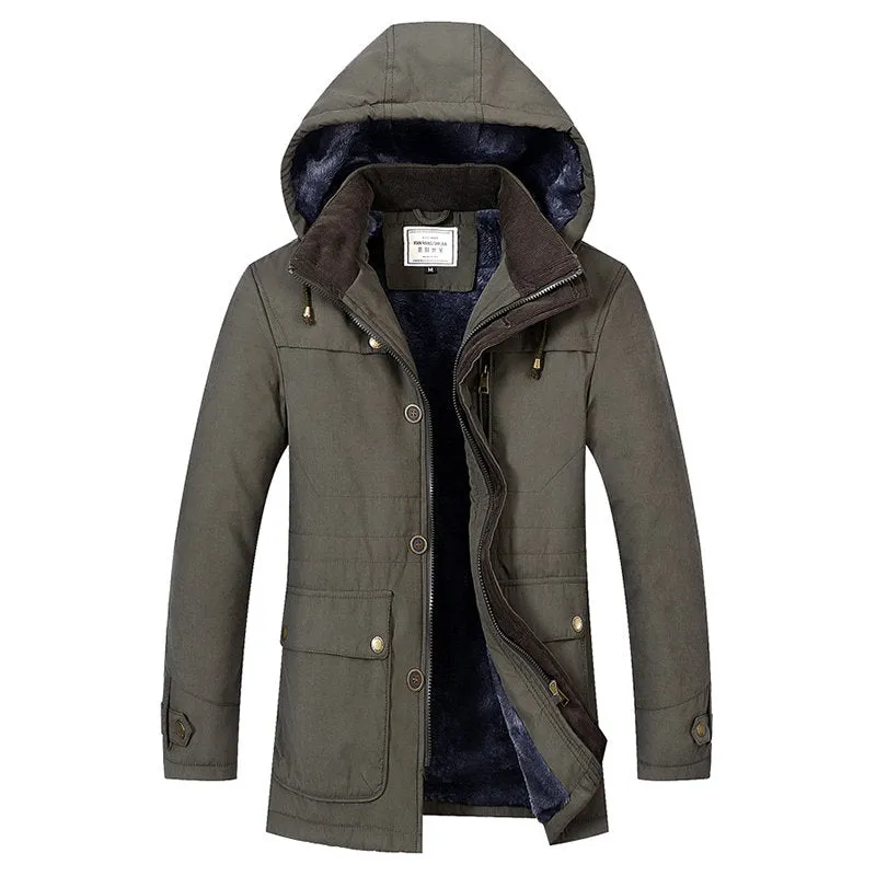 Men's Winter Windproof Thicken Fleece Drawstring Pockets Coat