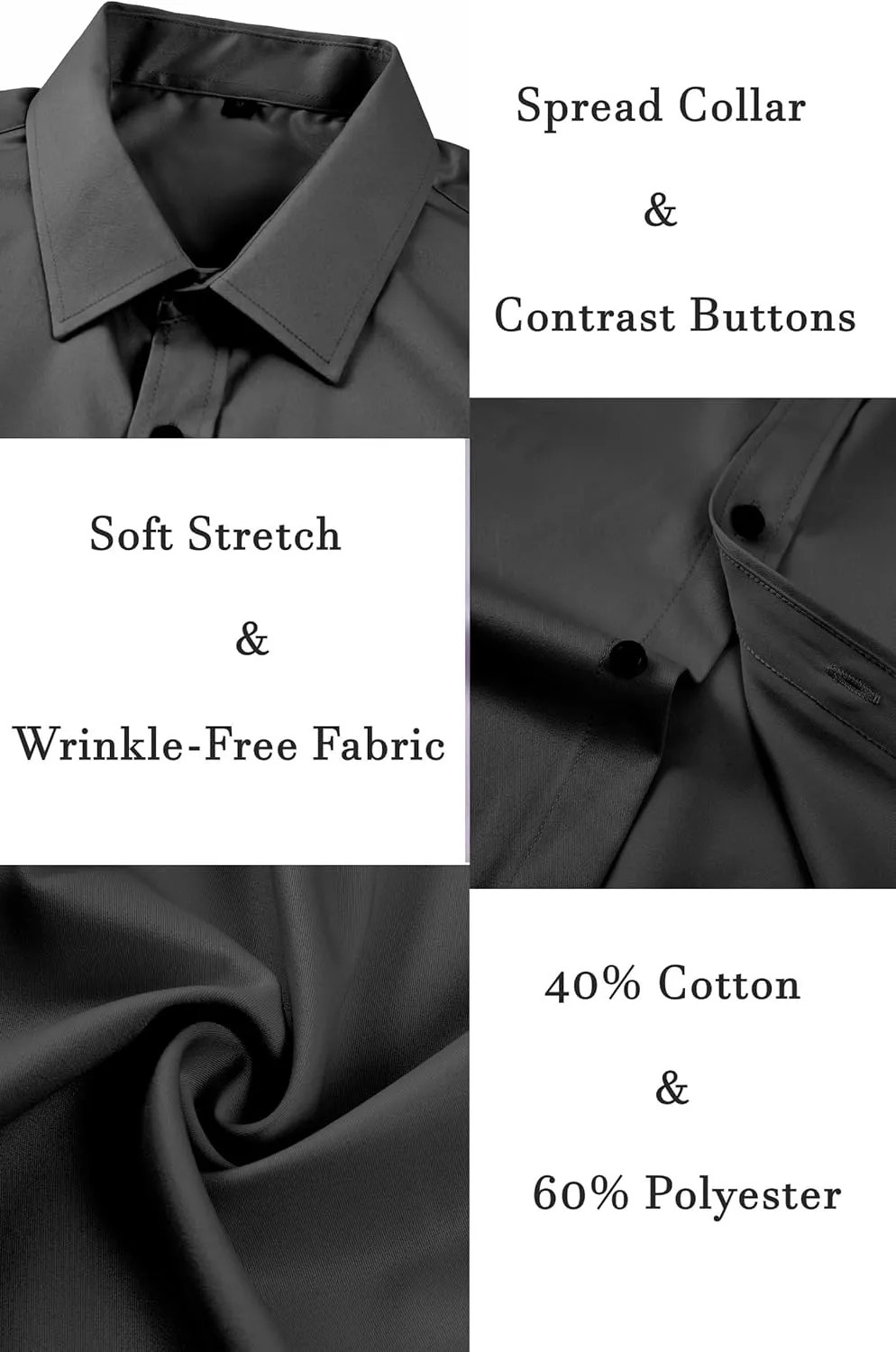 Men's Wrinkle-Free Dress Shirts Long Sleeve Button Down Shirt Regular Fit Casual Wedding Silky Sheen Looking Shirt