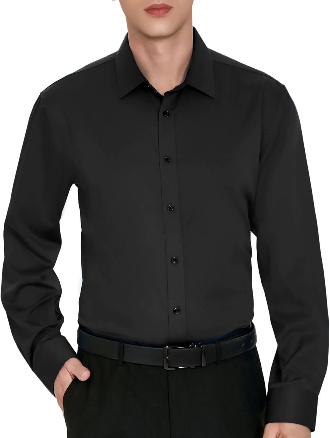 Men's Wrinkle-Free Dress Shirts Long Sleeve Button Down Shirt Regular Fit Casual Wedding Silky Sheen Looking Shirt