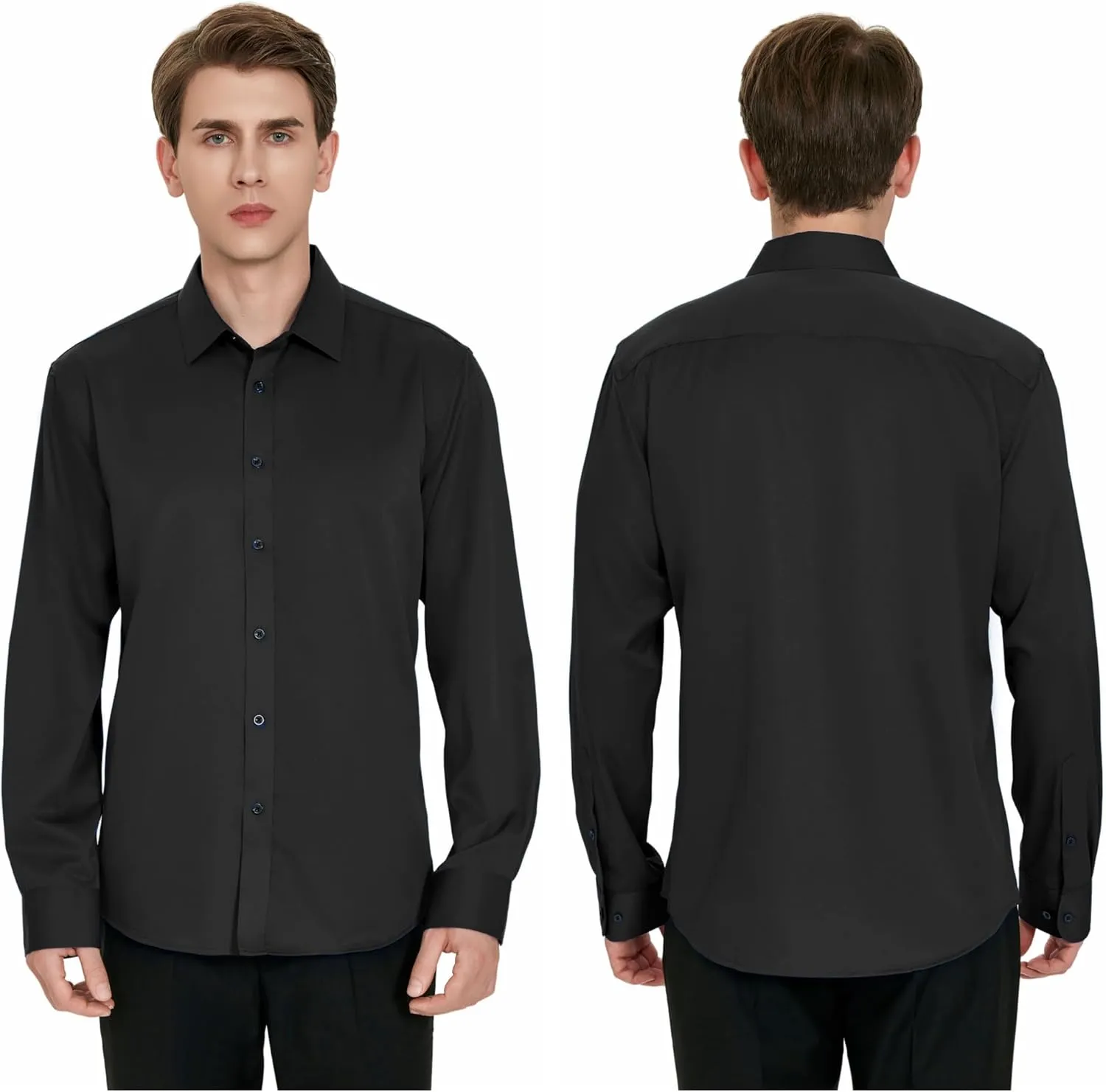 Men's Wrinkle-Free Dress Shirts Long Sleeve Button Down Shirt Regular Fit Casual Wedding Silky Sheen Looking Shirt