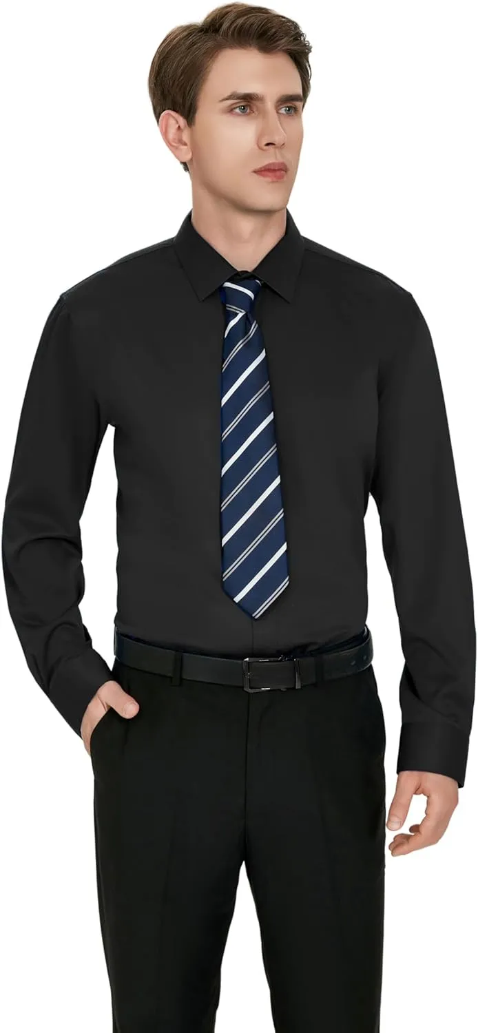 Men's Wrinkle-Free Dress Shirts Long Sleeve Button Down Shirt Regular Fit Casual Wedding Silky Sheen Looking Shirt