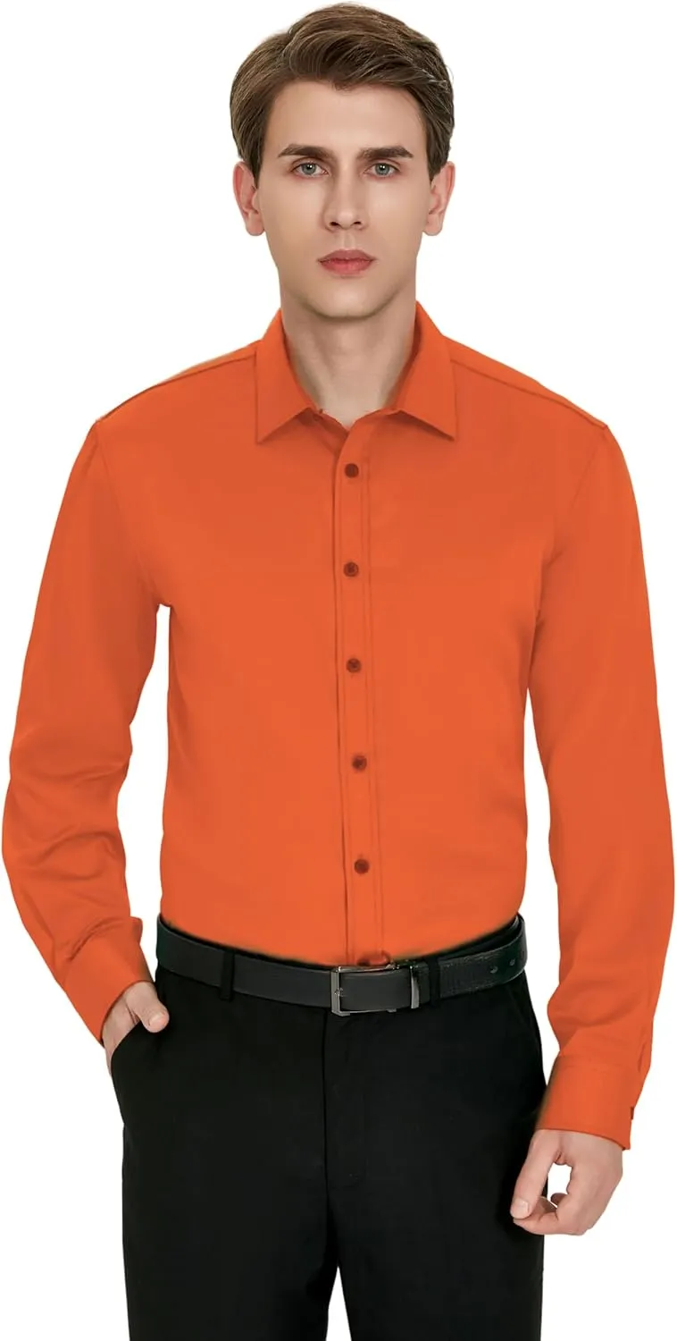 Men's Wrinkle-Free Dress Shirts Long Sleeve Button Down Shirt Regular Fit Casual Wedding Silky Sheen Looking Shirt