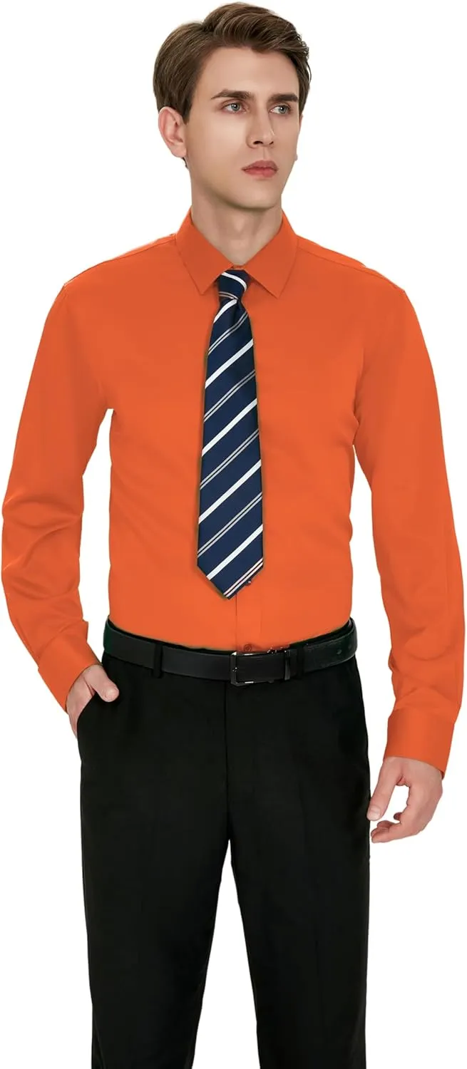 Men's Wrinkle-Free Dress Shirts Long Sleeve Button Down Shirt Regular Fit Casual Wedding Silky Sheen Looking Shirt