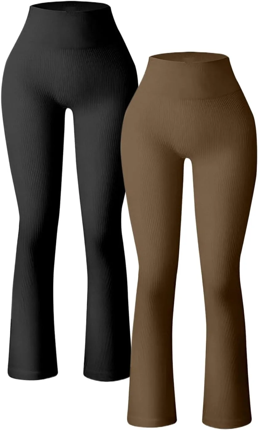 Mens Yoga Pants Loose Pants Ribbed Seamless Workout High Waist Bell Bottoms Flare Leggings Yoga Pants with Side