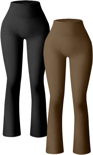 Mens Yoga Pants Loose Pants Ribbed Seamless Workout High Waist Bell Bottoms Flare Leggings Yoga Pants with Side