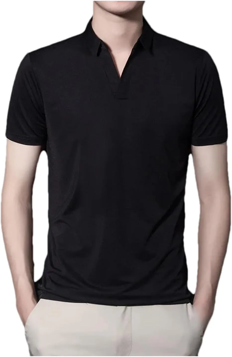 Mnjyihy Men Solid Fashion Polo Shirt Summer Short Sleeve Plus Size Thin Slim Fit Tactical Quick-Dry Golf Shirt