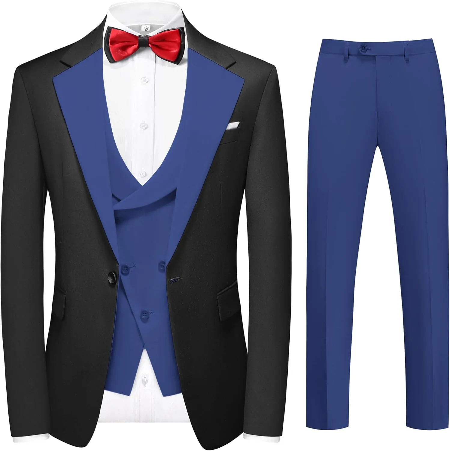 MOGU Mens 3 Piece Suits Slim Fit Tuxedo Suit Set Blazer Vest Pants for Wedding