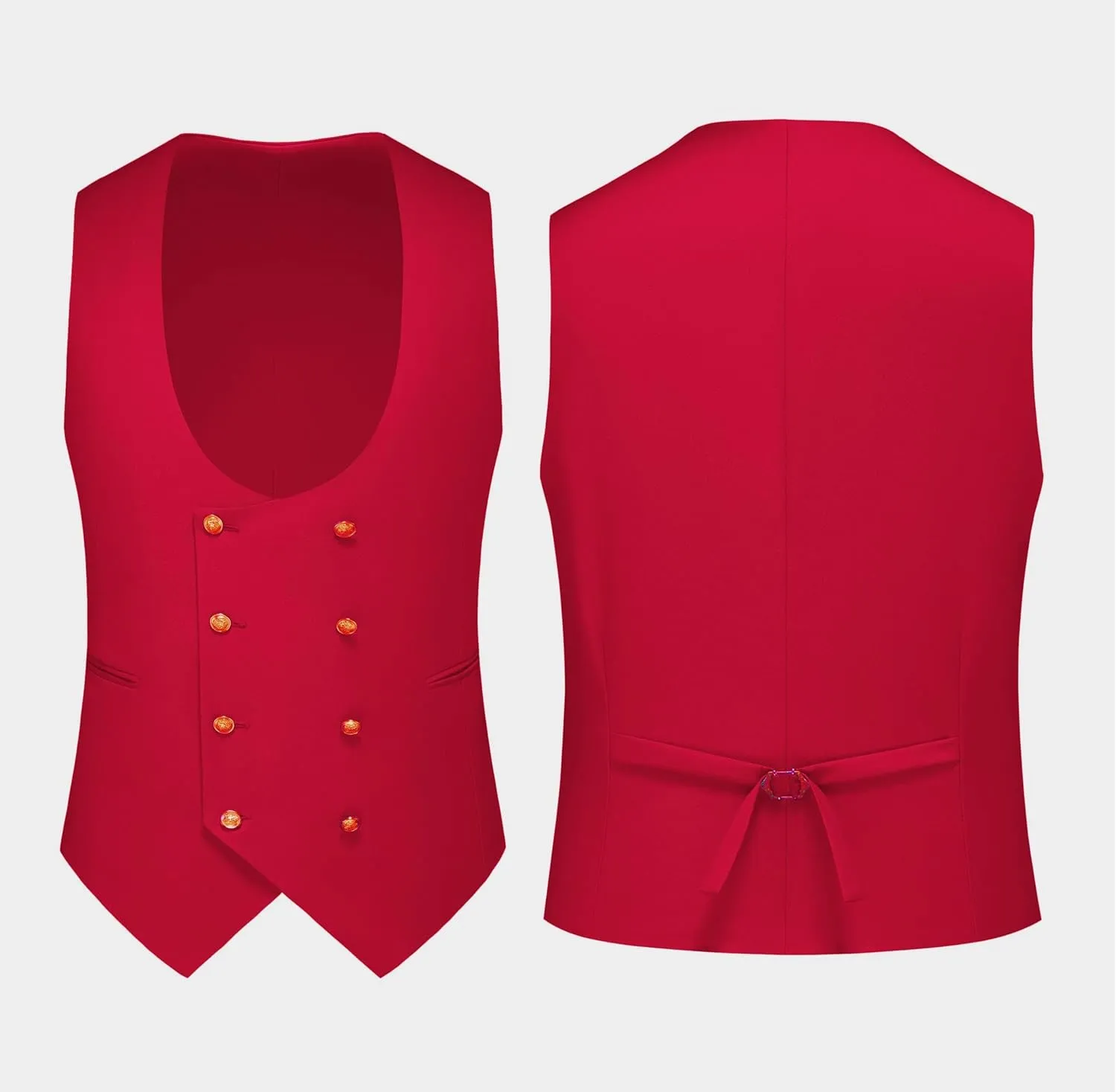 MOGU Mens Suits Gold Buttons 3 Piece Slim Fit Tuxedo Suit Set Blazer Vest Pants for Wedding Prom