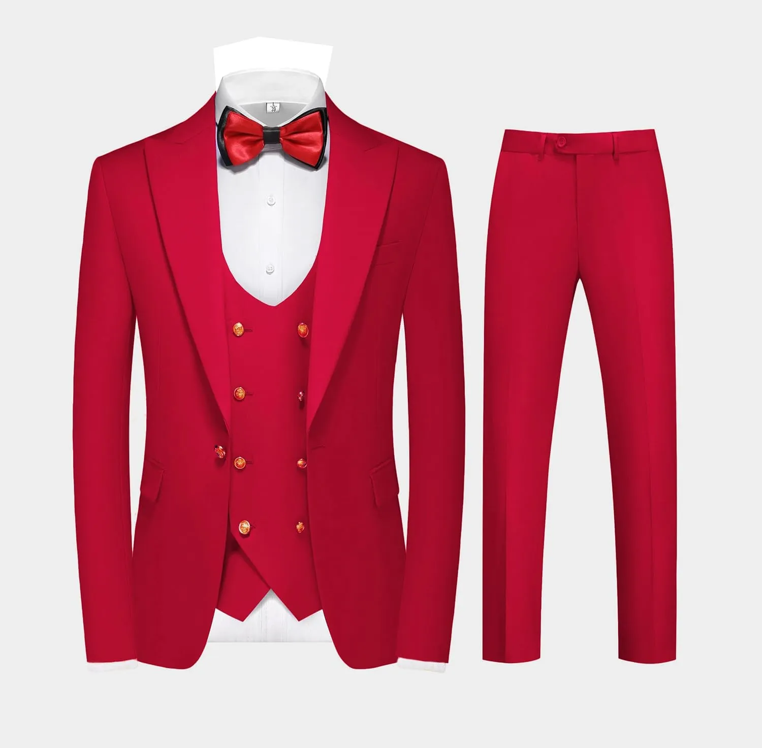 MOGU Mens Suits Gold Buttons 3 Piece Slim Fit Tuxedo Suit Set Blazer Vest Pants for Wedding Prom