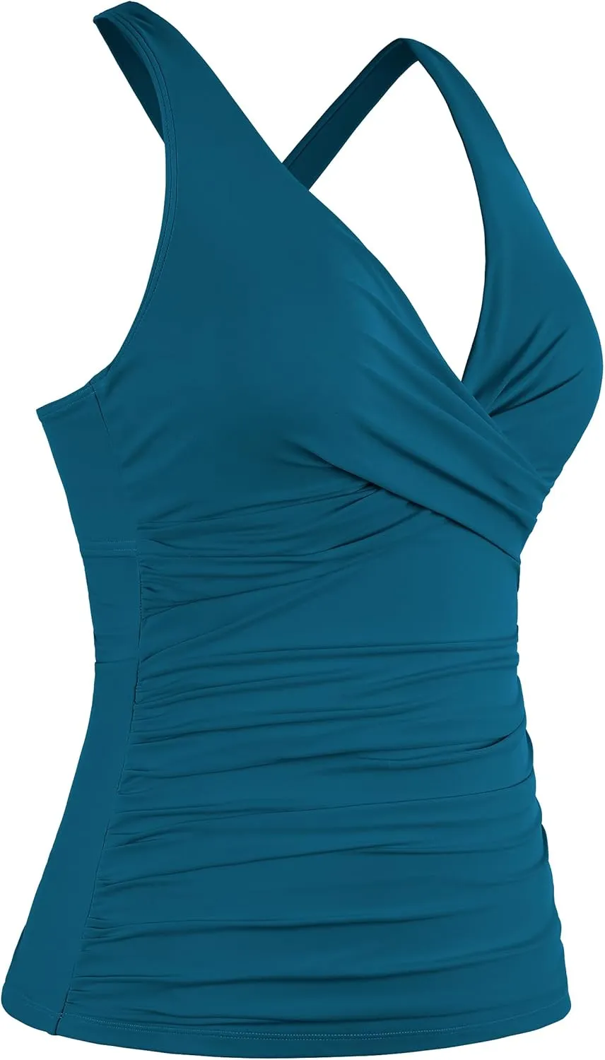 Mycoco Women's Underwire Tankini Top Twist V Neck Push Up Swim Top Ruched Bathing Suit Tops Only