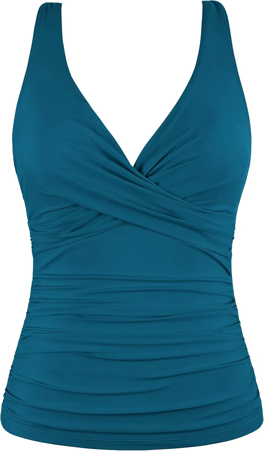 Mycoco Women's Underwire Tankini Top Twist V Neck Push Up Swim Top Ruched Bathing Suit Tops Only