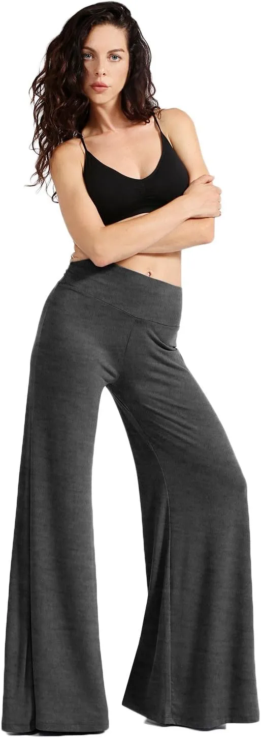 NE PEOPLE Womens Comfy Basic Solid High Waist Stretch Bell Bottom Flare Boho Palazzo Pants Trousers (S-3XL)