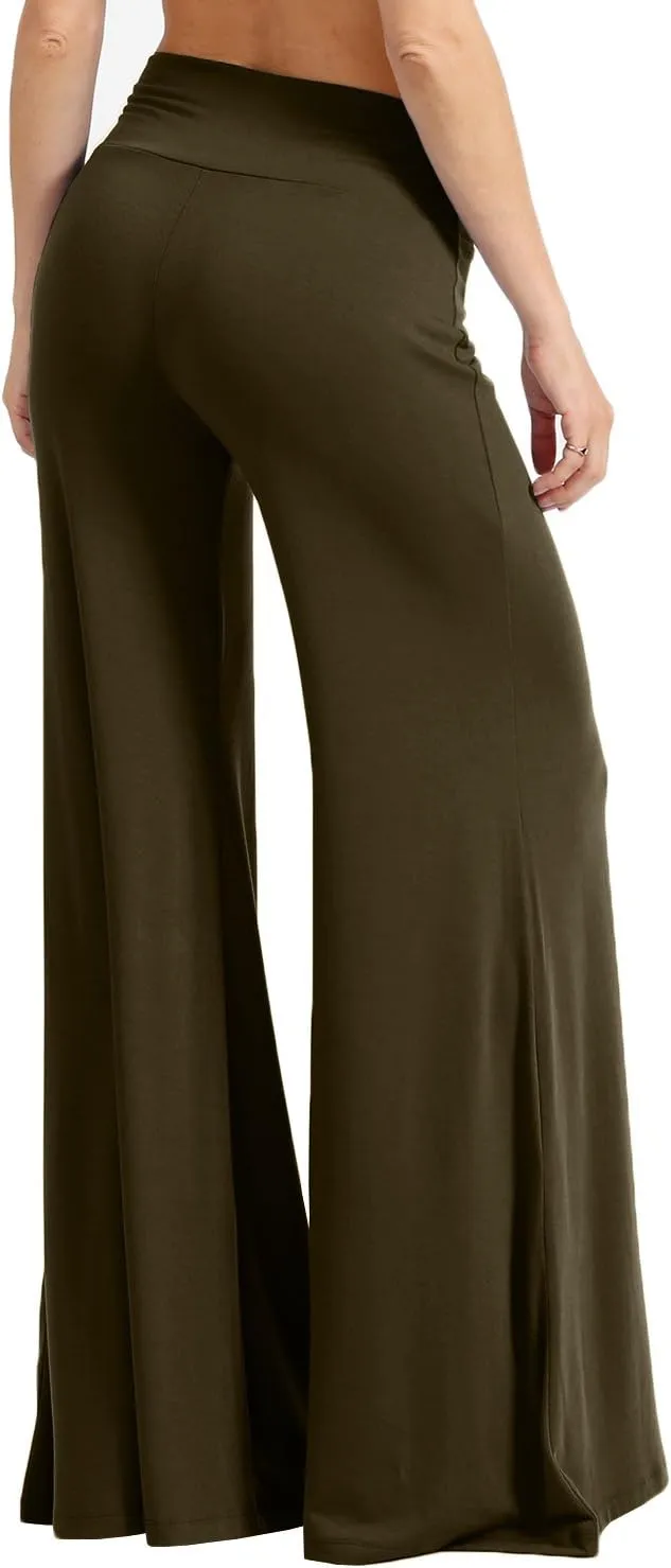 NE PEOPLE Womens Comfy Basic Solid High Waist Stretch Bell Bottom Flare Boho Palazzo Pants Trousers (S-3XL)