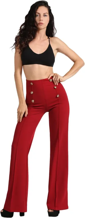 NE PEOPLE Womens High Waist Sailor Bell Bottom Long Pants Made in USA S-3XL