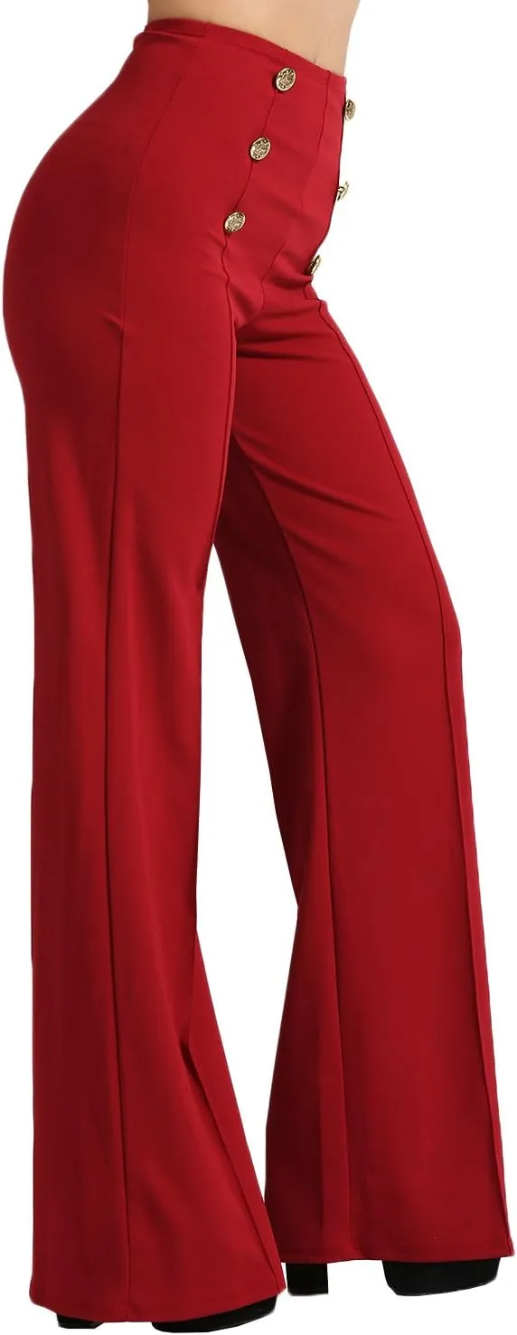 NE PEOPLE Womens High Waist Sailor Bell Bottom Long Pants Made in USA S-3XL