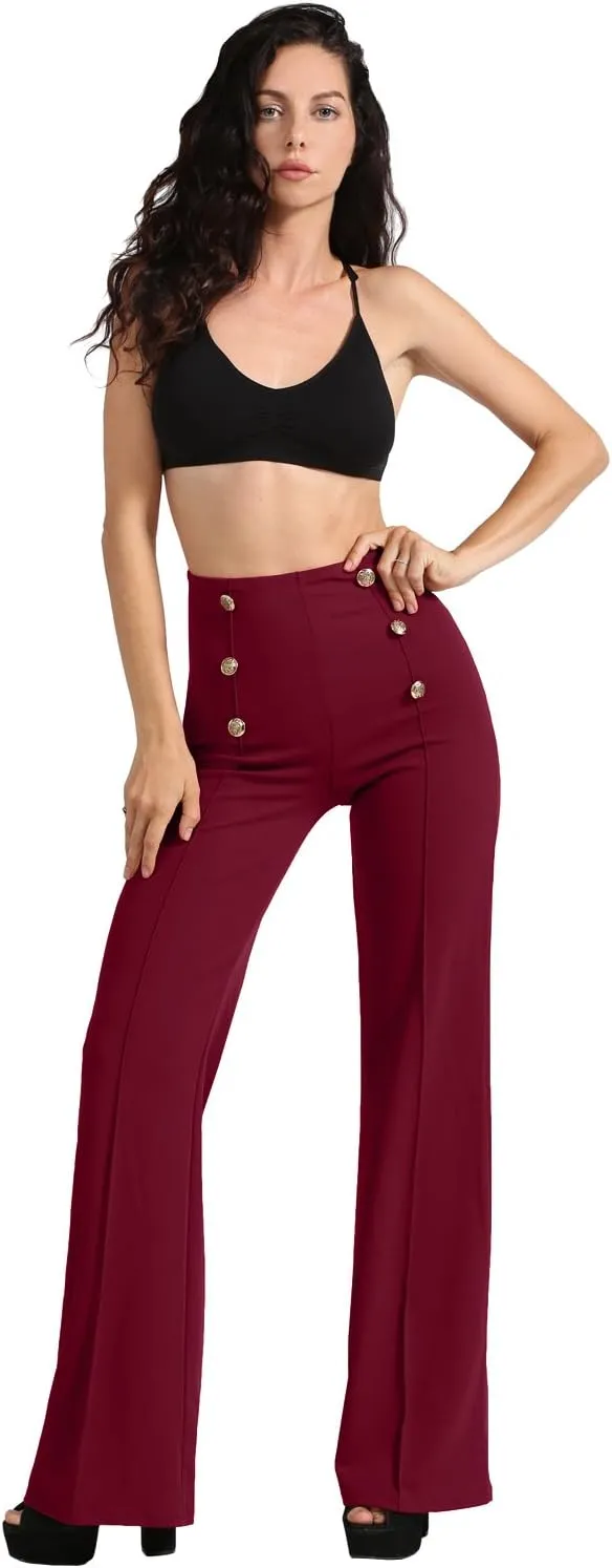 NE PEOPLE Womens High Waist Sailor Bell Bottom Long Pants Made in USA S-3XL