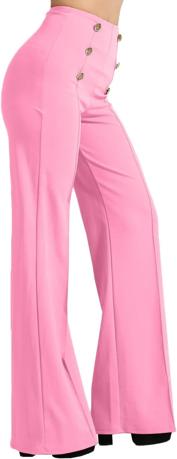 NE PEOPLE Womens High Waist Sailor Bell Bottom Long Pants Made in USA S-3XL