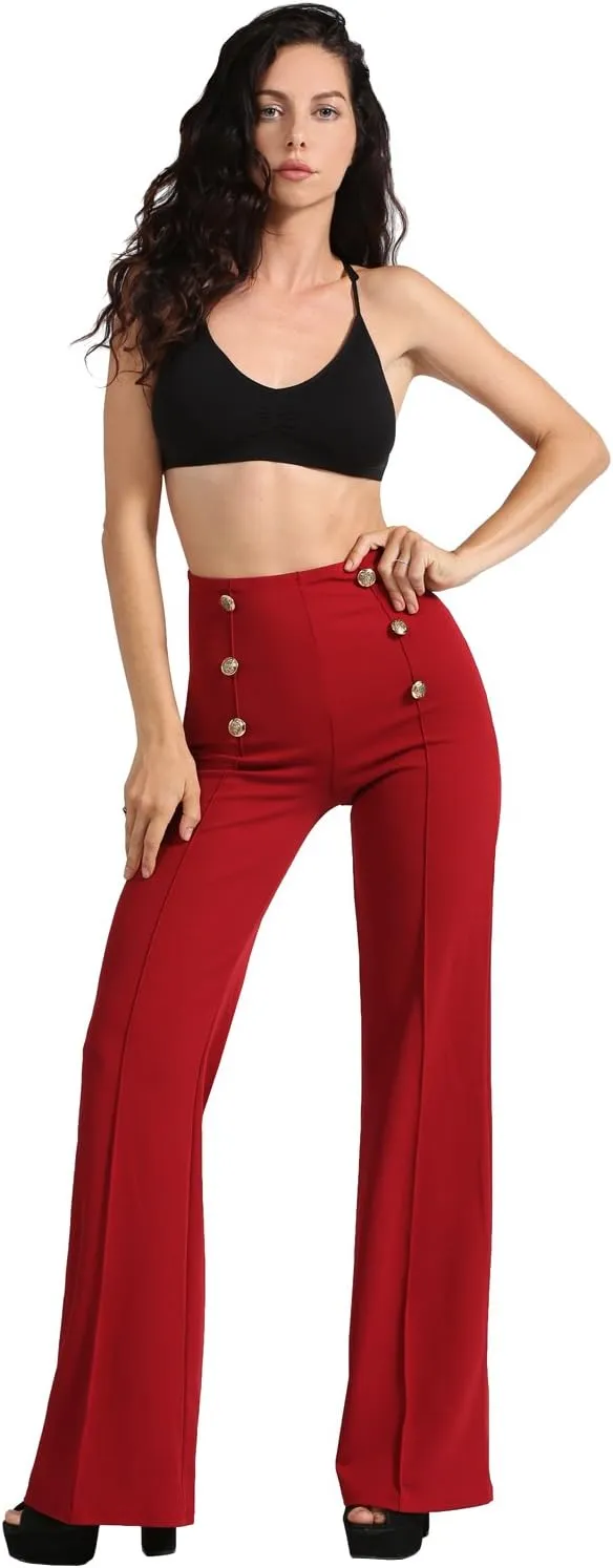 NE PEOPLE Womens High Waist Sailor Bell Bottom Long Pants Made in USA S-3XL