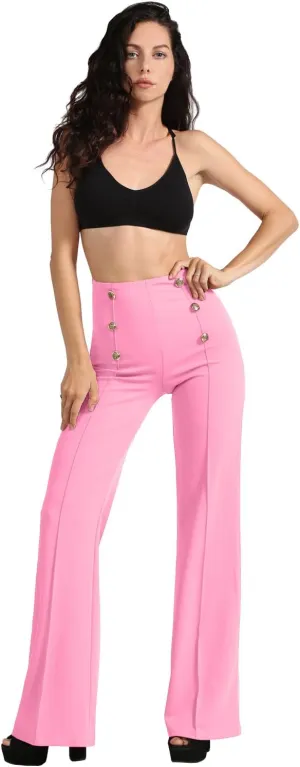 NE PEOPLE Womens High Waist Sailor Bell Bottom Long Pants Made in USA S-3XL